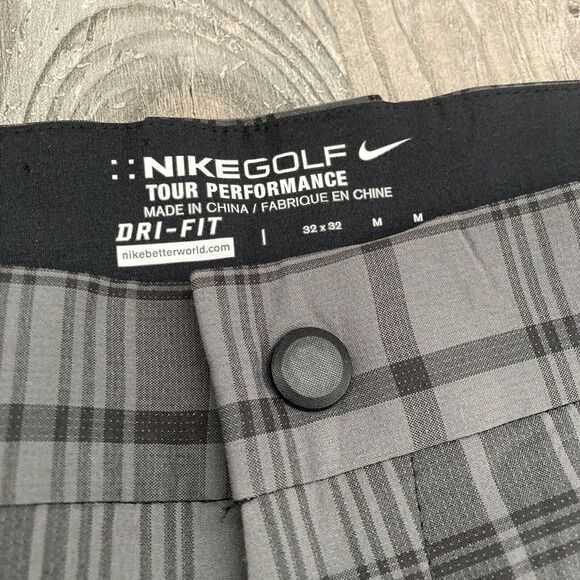 Nike Golf Pants Mens 32x32 Gray Black Tartan Plaid DriFit Performance Stretc - Picture 2 of 13